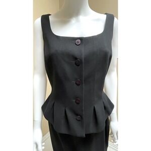 Kay Unger NY Black Sleeveless Skirt Suit Peplum LBD Vintage NWOT Mint Elegant 10